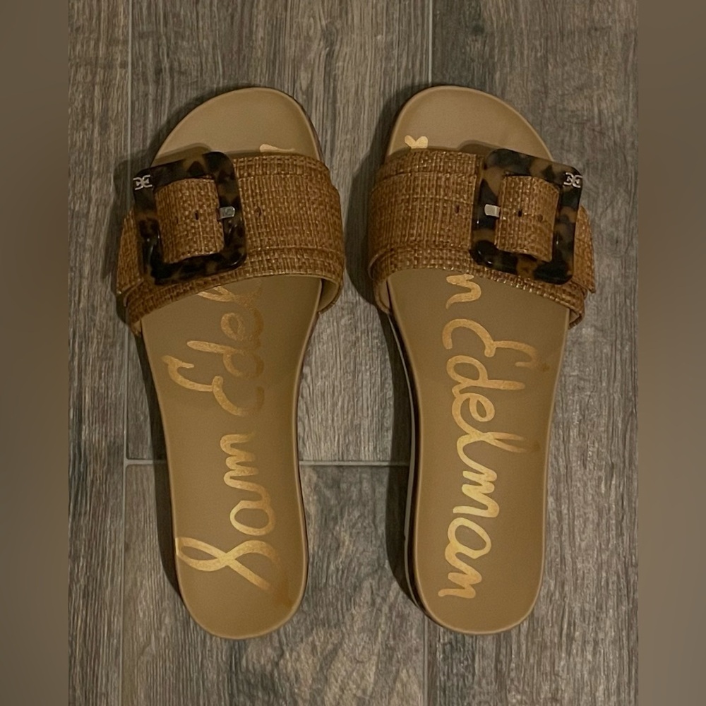 Sam Edelman Ariane Big Buckle Platform Slide Sandal in Cuoio  Sz. 8.5 - Picture 4 of 9